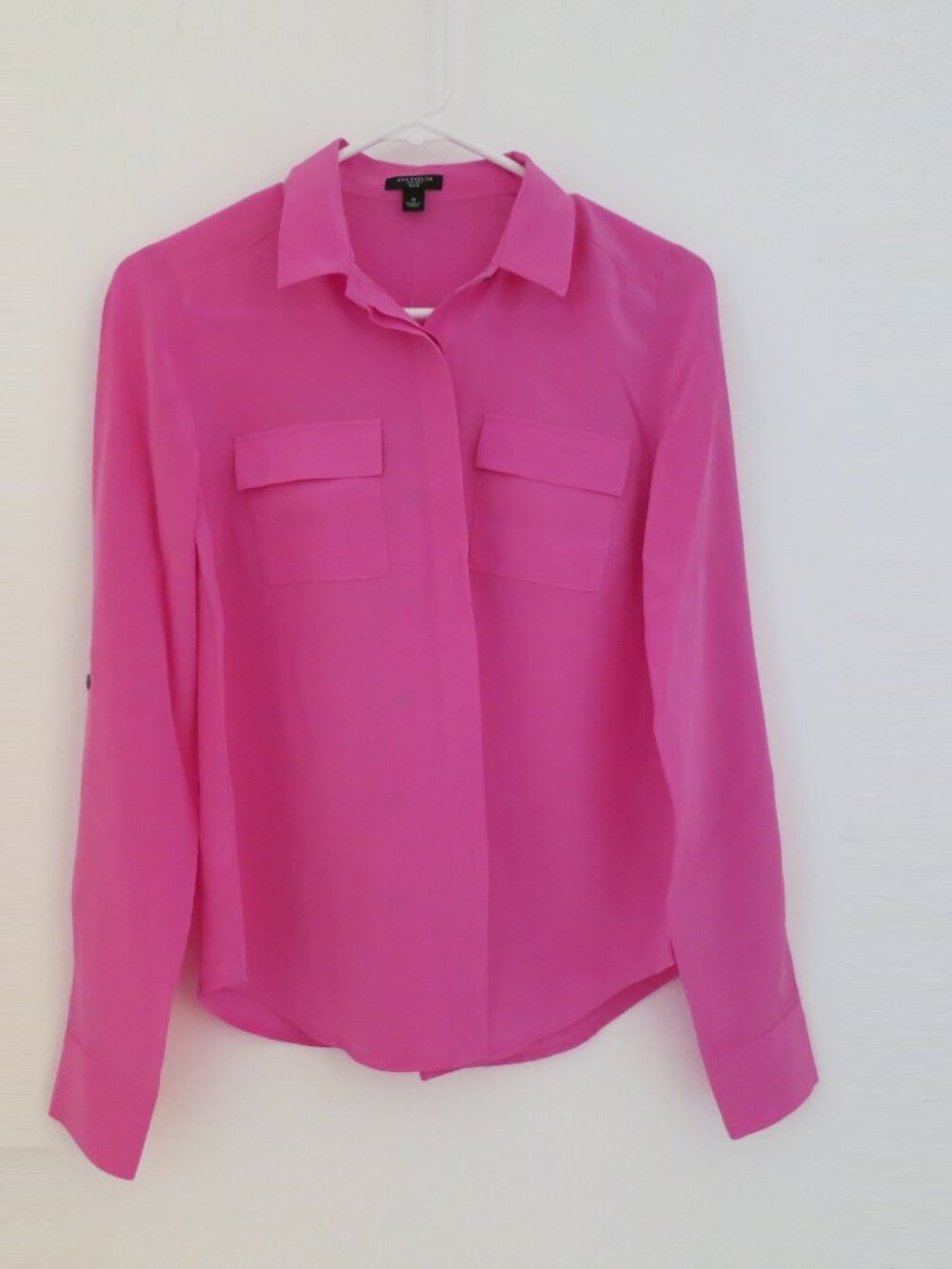 Ann Taylor 100% Silk Pink Button Front Blouse Shirt Size 0 NWOT